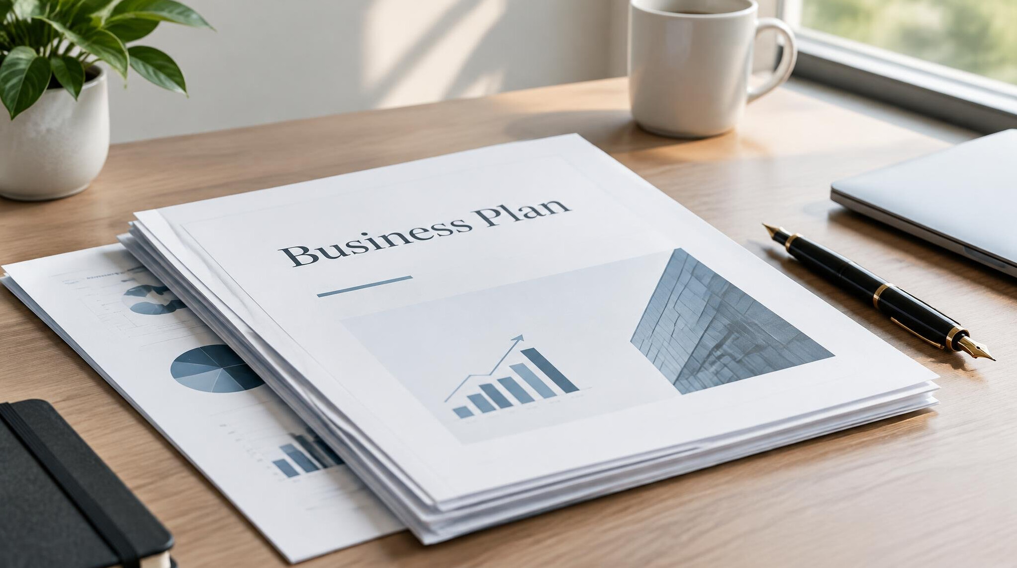 Documents and a pen on a desk for business planning