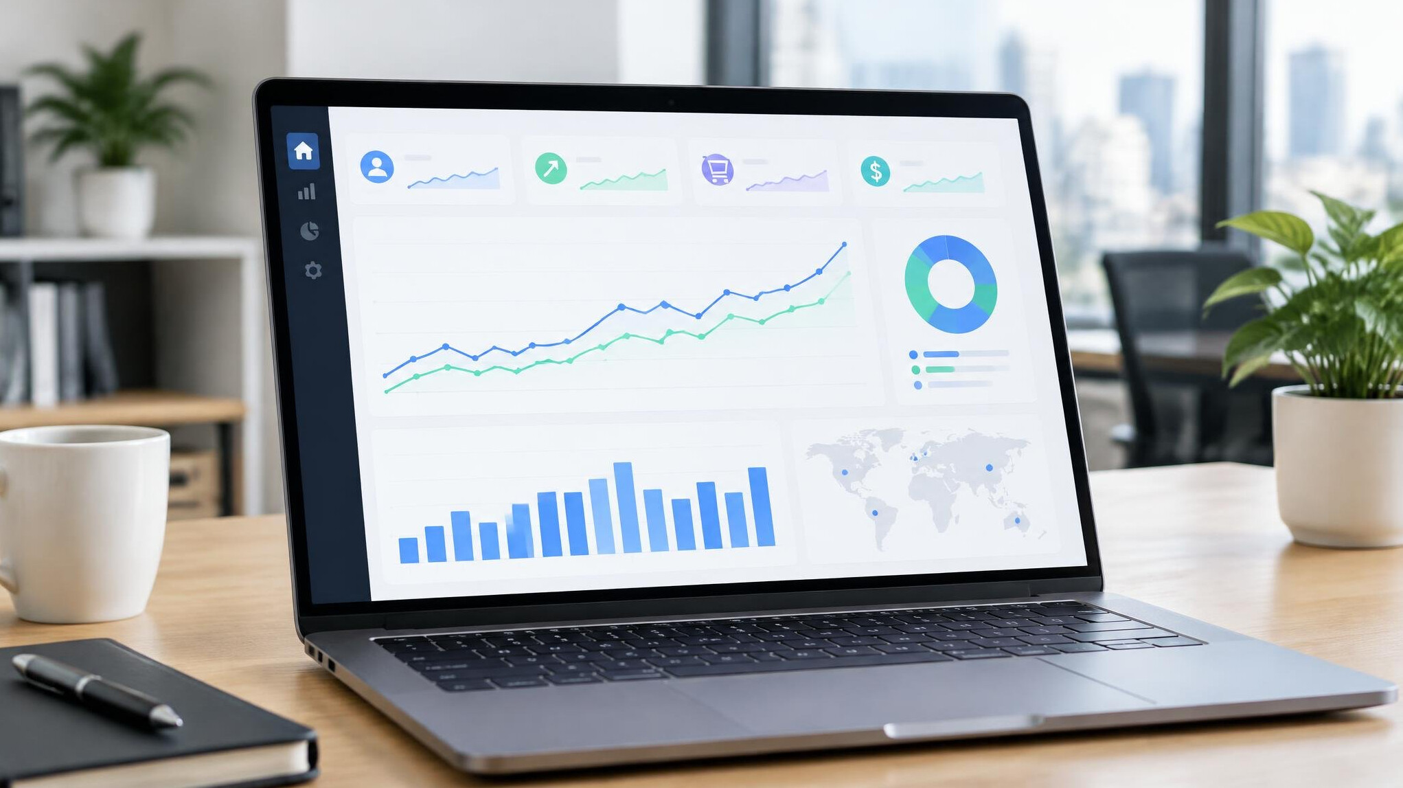 Analytics dashboard with charts on a screen