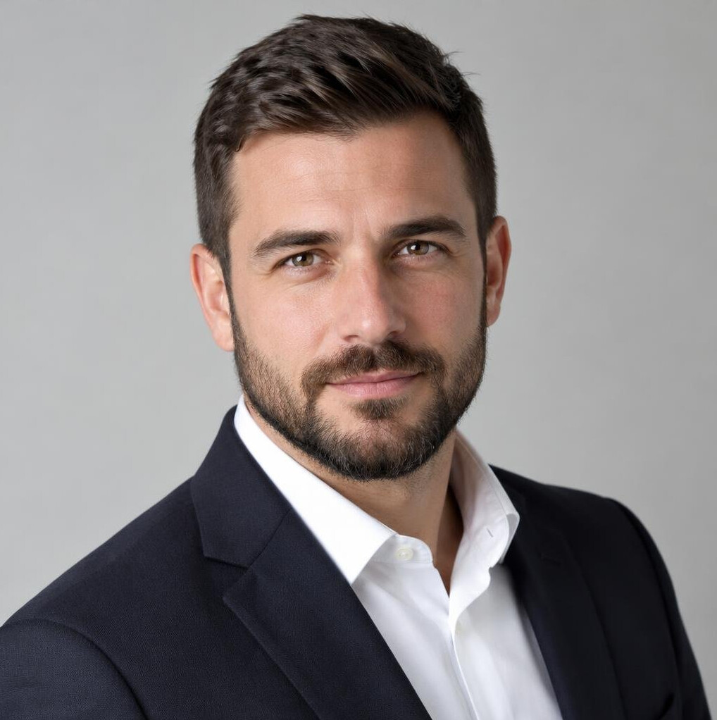 Portrait of a man with a beard in a dark jacket