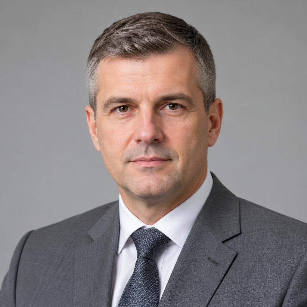 Portrait of a man in a grey suit