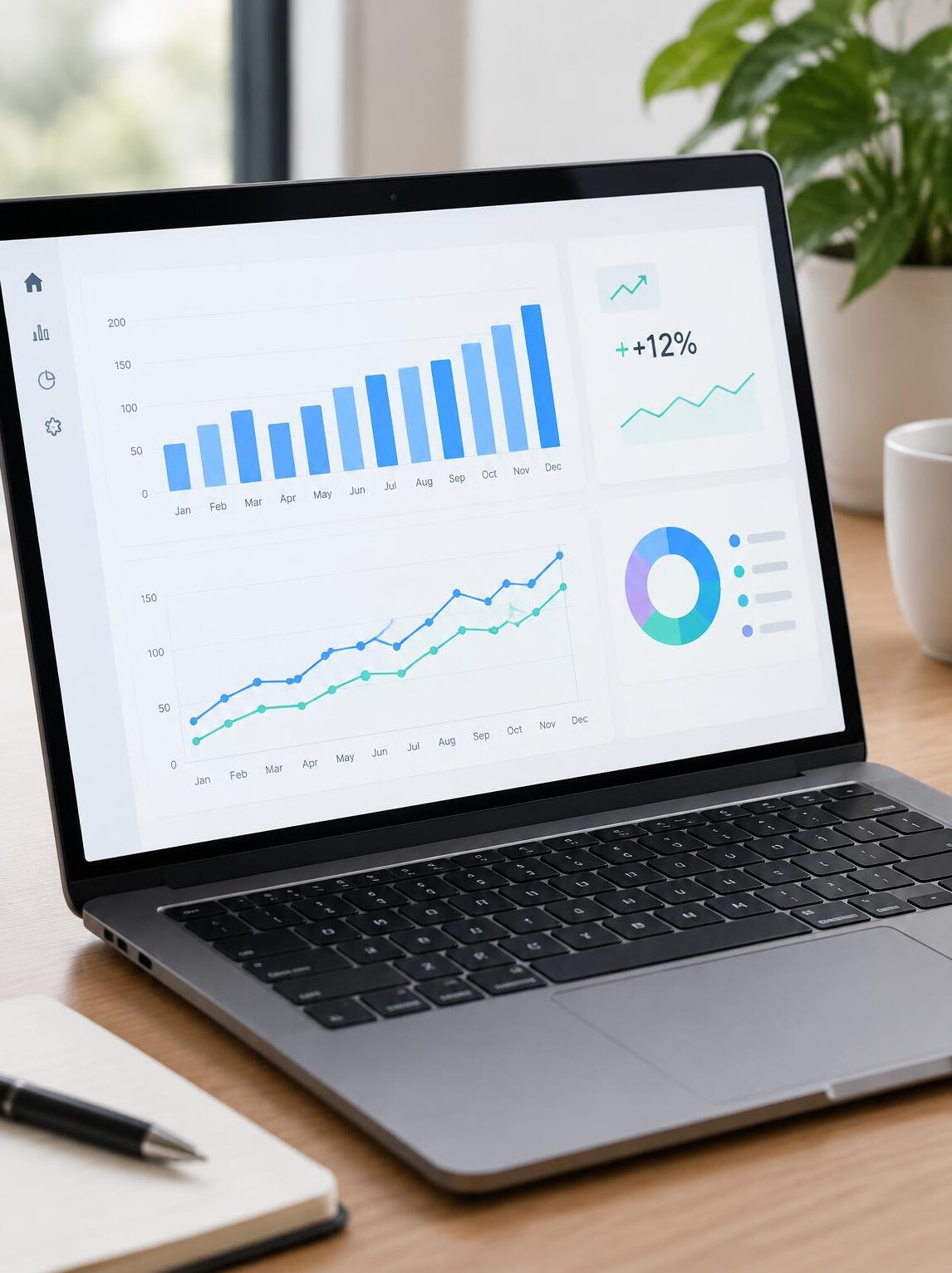 Analytics dashboard with charts on a screen